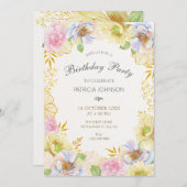 フローラ開花ソフトカラー誕生日 招待状 (正面/裏面)