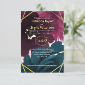 フローラ開花ティール(緑がかった色)水の色 – 3x5結婚式の招待 招待状 (スタンド正面)