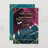 フローラ開花ティール(緑がかった色)水の色 – 3x5結婚式の招待 招待状 (正面/裏面)