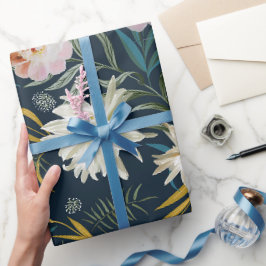 フローラ開花ネイビ絵を描ー大規模な花 ラッピングペーパー