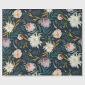 フローラ開花ネイビ絵を描ー大規模な花 ラッピングペーパー (フラット)