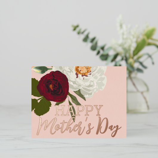 フローラ開花ハッピーマザーズデイ実在金ゴールド 箔シーズンポストカード (立ち正面)