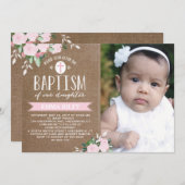 フローラ開花バーラップ | バプテスマ招待状 招待状 (正面/裏面)