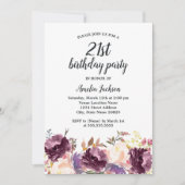 フローラ開花パープルウォーター色21st誕生日パーティー 招待状 (正面)