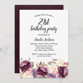 フローラ開花パープルウォーター色21st誕生日パーティー 招待状 (正面/裏面)
