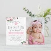 フローラ開花ピンク|《キリスト教》洗礼式や命名式招待状 招待状 (スタンド正面)