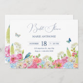 フローラ開花ブルーグリーンピンク春ブライダルシャワー 招待状 (正面/裏面)