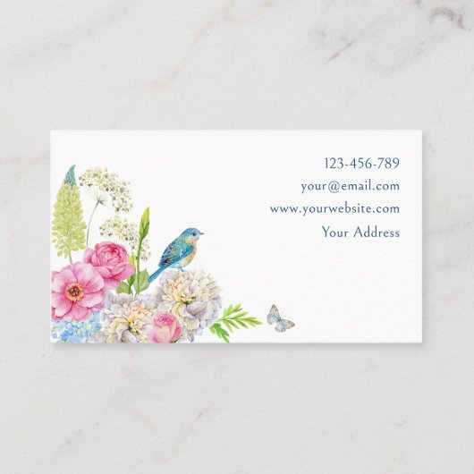 フローラ開花ブルーグリーンピンク春 名刺 (裏面)
