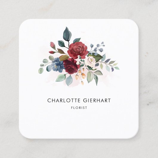 フローラ開花モダンプロフェッショナルフローリスト スクエア名刺 (正面)