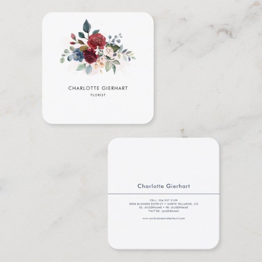 フローラ開花モダンプロフェッショナルフローリスト スクエア名刺 (正面/裏面)