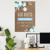 フローラ開花神の祝福コミューニオンサインBurlap Blue ポスター (ホームオフィス)