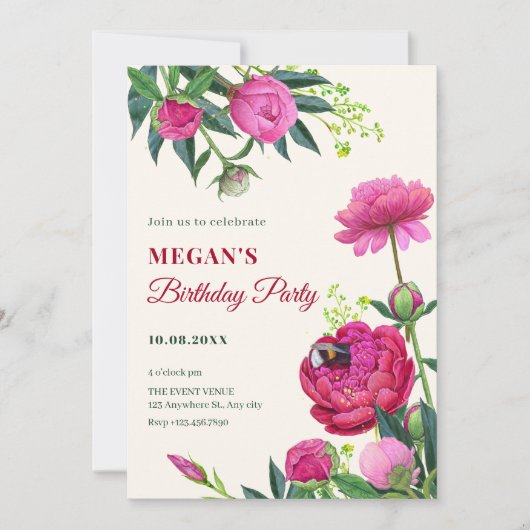 フローラ開花誕生日 招待状 (正面)