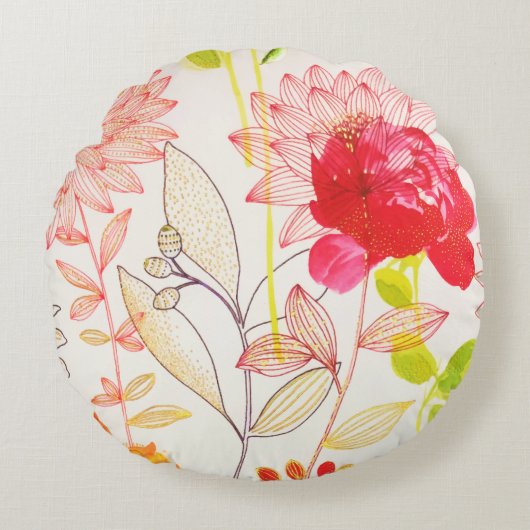 フローラ開花赤面金ゴールドサンピンクウォーター色 ラウンドクッション (正面)