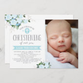 フローラ開花青 | 《キリスト教》洗礼式や命名式招待状 招待状 (正面/裏面)