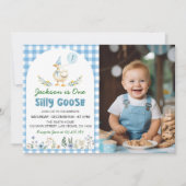 フローラ間抜けグースブルーバルーン1stバースデーフォト 招待状 (正面)