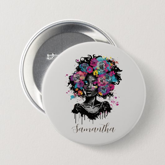 フローラ階級のアフロウーマン 缶バッジ (正面&裏面)