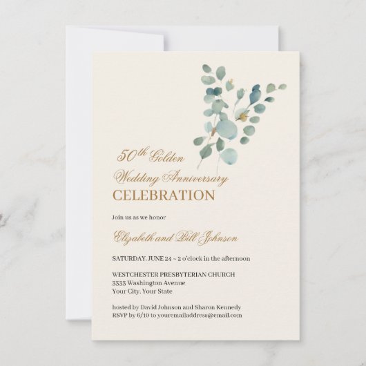 フローラ離れ金ゴールド50結婚周年記念 招待状 (正面)