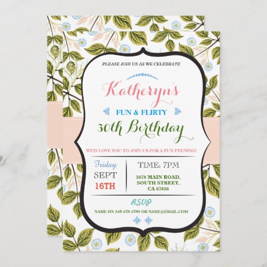 フローラ離れ50th 40th誕生日パーティー招待状 招待状 (正面/裏面)