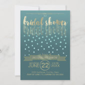 フローラ雨ブライダルシャワー青金ゴールドID303 招待状 (正面)