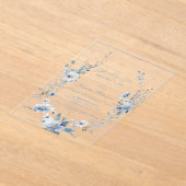 フローラ青い何かブライダルシャワー アクリル招待状 (レイダウン)