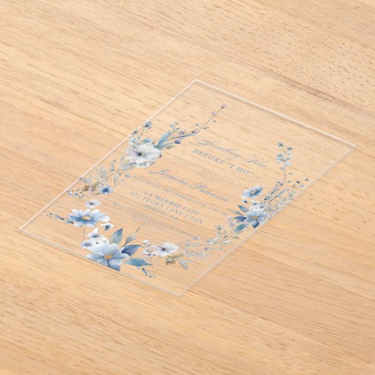 フローラ青い何かブライダルシャワー アクリル招待状 (レイダウン)