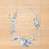 フローラ青い何かブライダルシャワー アクリル招待状 (正面)