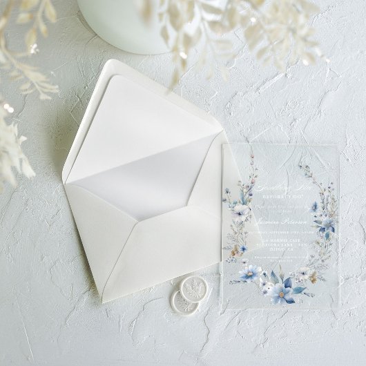 フローラ青い何かブライダルシャワー アクリル招待状