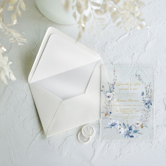 フローラ青い何かブライダルシャワー アクリル招待状