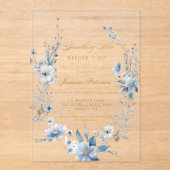 フローラ青い何かブライダルシャワー アクリル招待状 (正面)