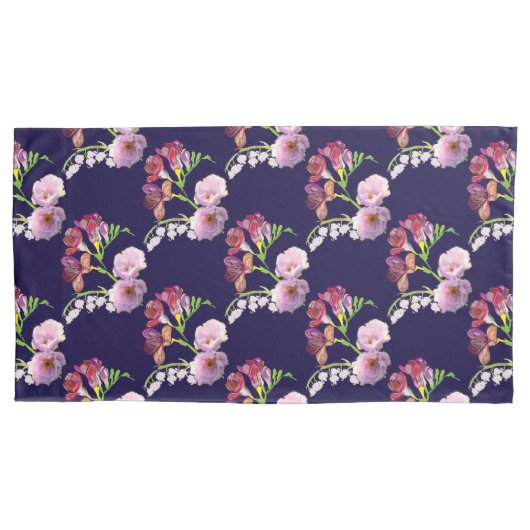 フローラ青 枕カバー (正面左)