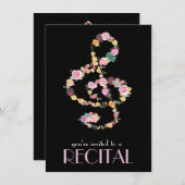 フローラ音楽トレブルクレフ、 音符記号オンブラック 招待状 (正面/裏面)