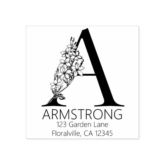 フローラ頭文字 – A -差出人住所モノグラム ラバースタンプ (インプリント)