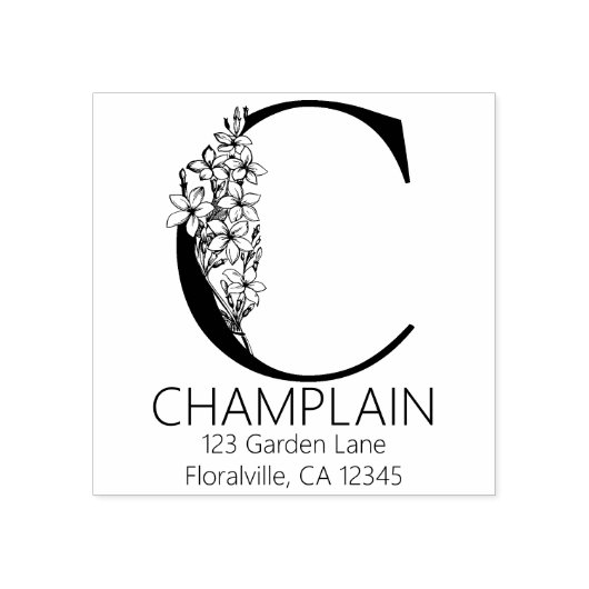 フローラ頭文字 – C -差出人住所モノグラム ラバースタンプ (インプリント)