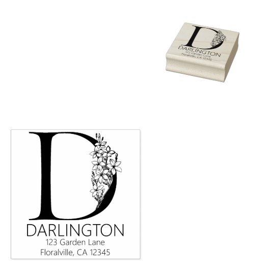 フローラ頭文字 – D -差出人住所モノグラム ラバースタンプ (押印)