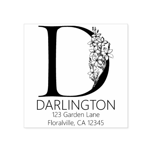 フローラ頭文字 – D -差出人住所モノグラム ラバースタンプ (インプリント)