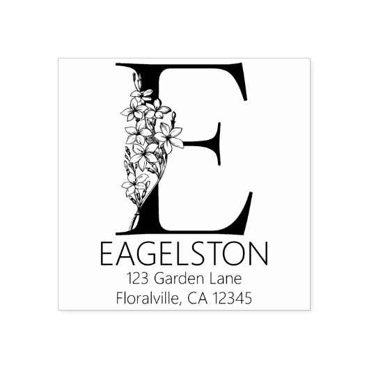 フローラ頭文字 – E -差出人住所モノグラム ラバースタンプ (インプリント)