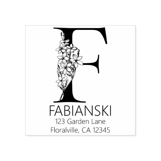 フローラ頭文字 – F -差出人住所モノグラム ラバースタンプ (インプリント)