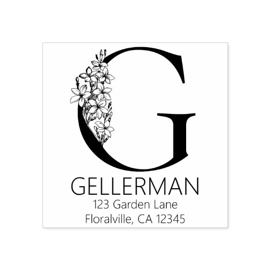 フローラ頭文字 – G -差出人住所モノグラム ラバースタンプ (インプリント)