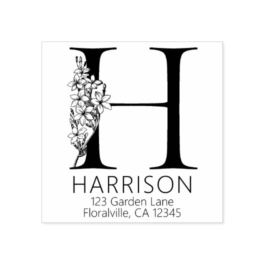 フローラ頭文字 – H -差出人住所モノグラム ラバースタンプ (インプリント)