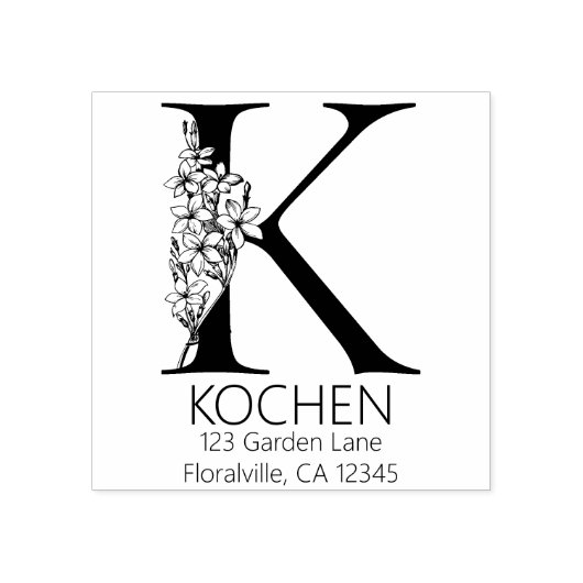 フローラ頭文字 – K -差出人住所モノグラム ラバースタンプ (インプリント)