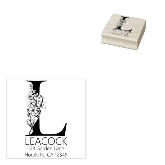 フローラ頭文字 – L -差出人住所モノグラム ラバースタンプ (押印)