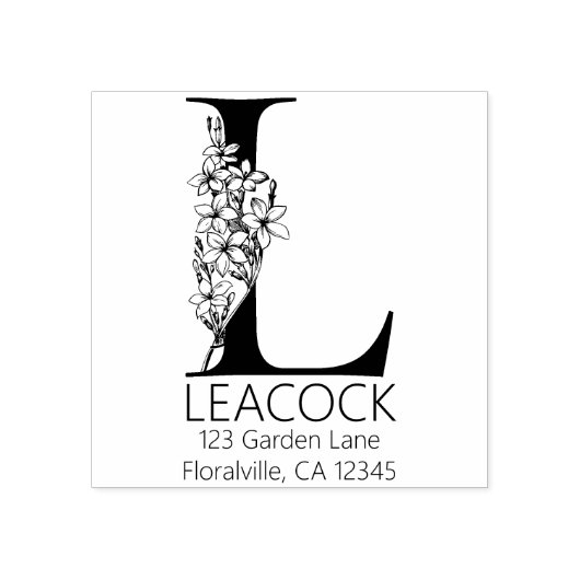 フローラ頭文字 – L -差出人住所モノグラム ラバースタンプ (インプリント)