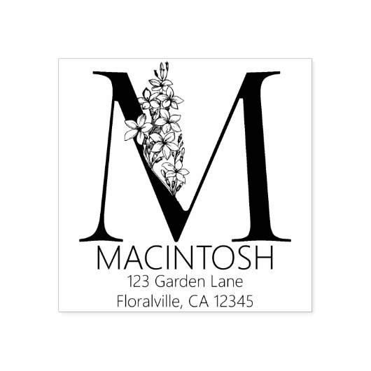 フローラ頭文字 – M -差出人住所モノグラム ラバースタンプ (インプリント)
