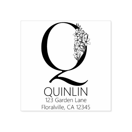 フローラ頭文字 – Q -差出人住所モノグラム ラバースタンプ (インプリント)