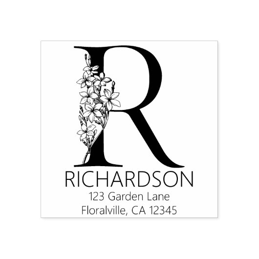 フローラ頭文字 – R -差出人住所モノグラム ラバースタンプ (インプリント)