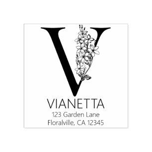 フローラ頭文字 – V -差出人住所モノグラム ラバースタンプ