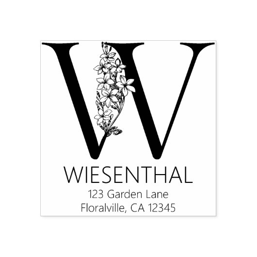 フローラ頭文字 – W -差出人住所モノグラム ラバースタンプ (インプリント)