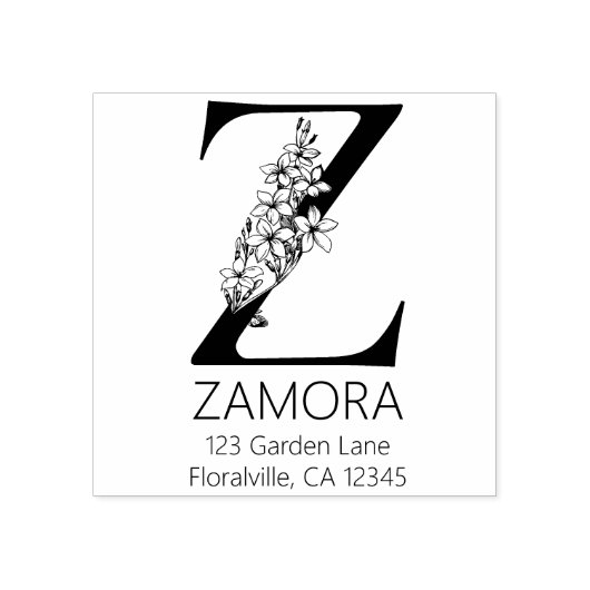 フローラ頭文字 – Z -差出人住所モノグラム ラバースタンプ (インプリント)