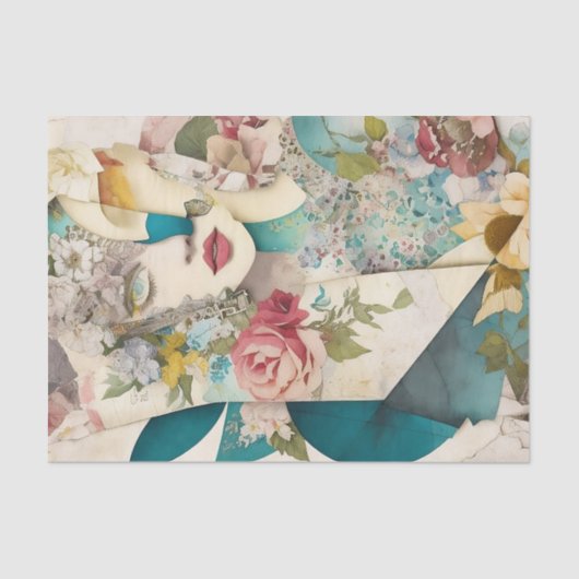 フローラ顔混合メディアコラージュエフエメラデクページ 薄葉紙 (正面)