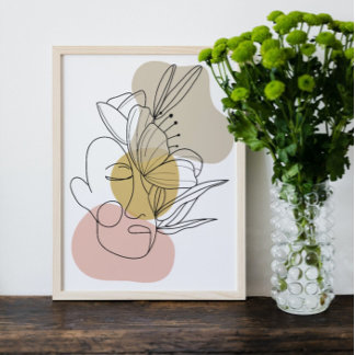 フローラ顔面噴火抽象芸術シェイプラインアート ポスター